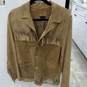 RALPH LAUREN  Women’s Light Brown Suede Fringe Jacket with Silver Metal Accents